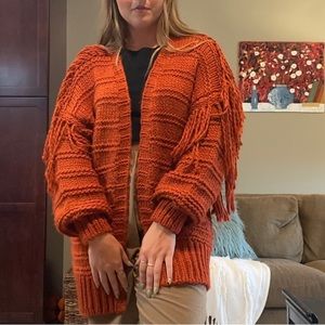 Burnt Orange Fringe Cardigan